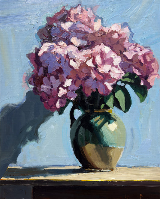 Hydrangeas in a Ceramic Vase