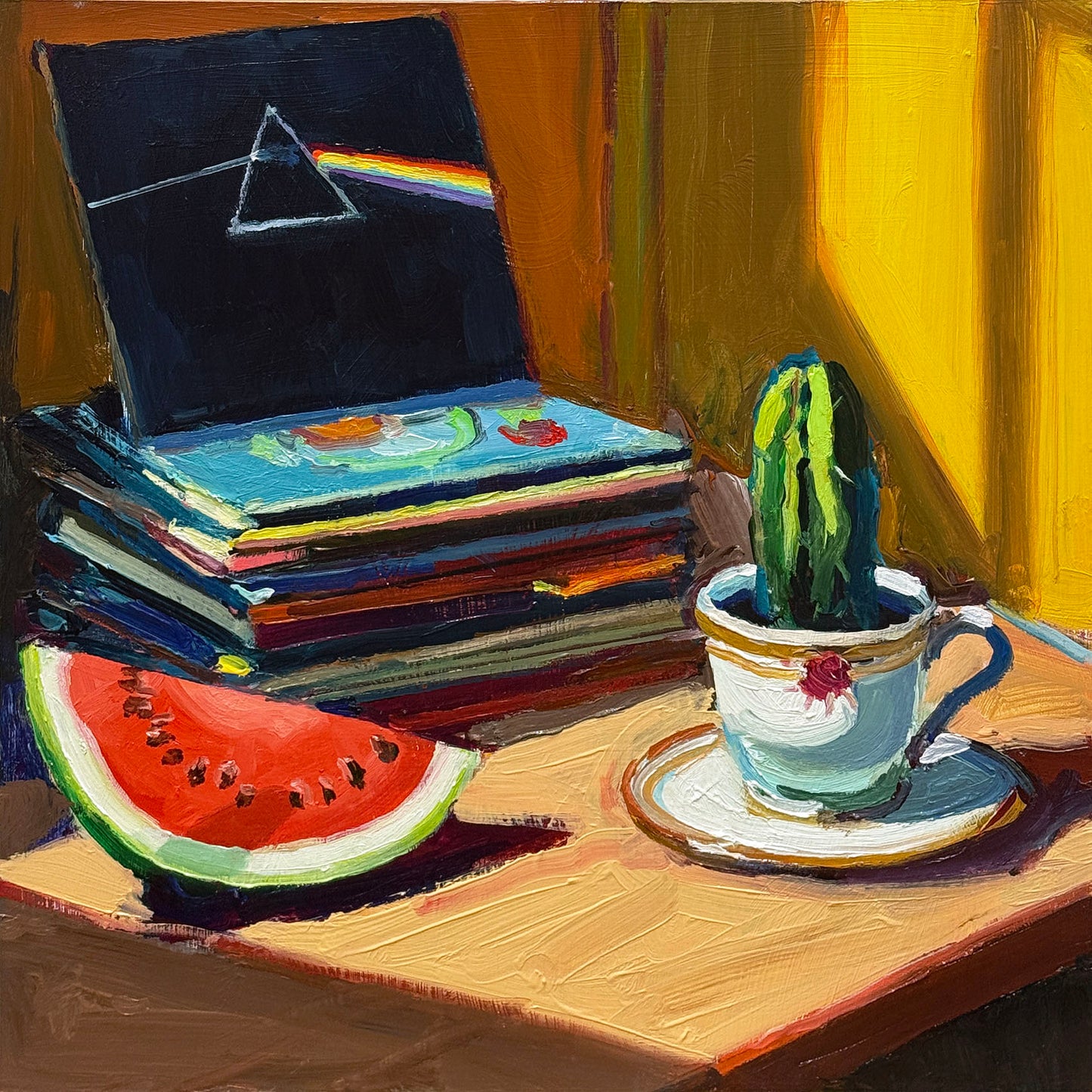 "Still Life With Watermelon, Cactus and Pink Floyd"